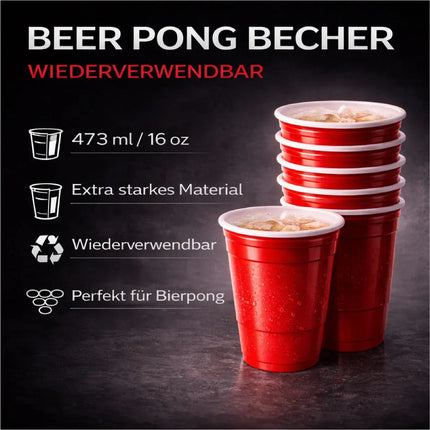 50x Beer Pong Becher wiederverwendbar 473 ml – extra stabile Red Cups für Bierpong, Partys, Festivals & JGA