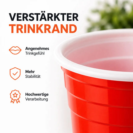 50x Beer Pong Becher wiederverwendbar 473 ml – extra stabile Red Cups für Bierpong, Partys, Festivals & JGA