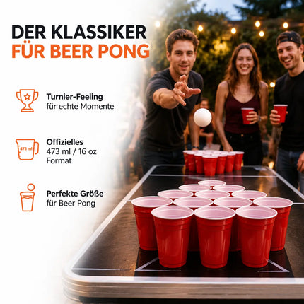 50x Beer Pong Becher wiederverwendbar 473 ml – extra stabile Red Cups für Bierpong, Partys, Festivals & JGA
