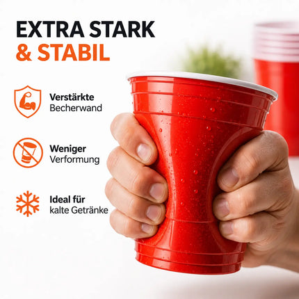 50x Beer Pong Becher wiederverwendbar 473 ml – extra stabile Red Cups für Bierpong, Partys, Festivals & JGA