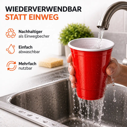50x Beer Pong Becher wiederverwendbar 473 ml – extra stabile Red Cups für Bierpong, Partys, Festivals & JGA