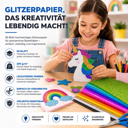 50x Blatt Papier Glitzerpapier Glitterpapier 300 g/m² - A4 Kopierpapier Druckerpapier bunt - 50 Blatt