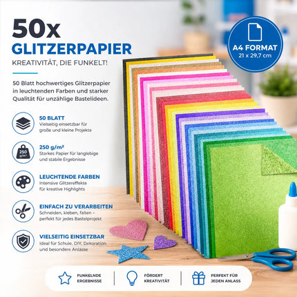 50x Blatt Papier Glitzerpapier Glitterpapier 300 g/m² - A4 Kopierpapier Druckerpapier bunt - 50 Blatt