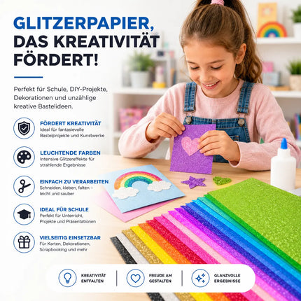 50x Blatt Papier Glitzerpapier Glitterpapier 300 g/m² - A4 Kopierpapier Druckerpapier bunt - 50 Blatt