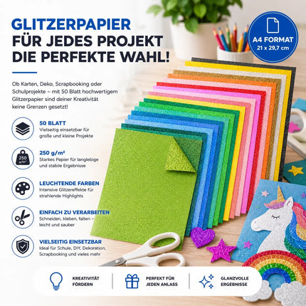 50x Blatt Papier Glitzerpapier Glitterpapier 300 g/m² - A4 Kopierpapier Druckerpapier bunt - 50 Blatt