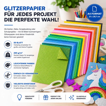 50x Blatt Papier Glitzerpapier Glitterpapier 300 g/m² - A4 Kopierpapier Druckerpapier bunt - 50 Blatt