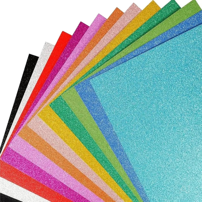 50x Buntes Glitterpapier mit 250 g/m² - Format A4, geeignet als Kopier-, Foto- und Druckerpapier - Ideal zum Basteln und Gestalten, als Bastelpapier und Tonkarton
