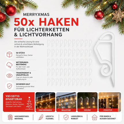 50x Clips Lichtvorhang & Lichterkette Haken Haken Halterung & Befestigung