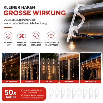 50x Clips Lichtvorhang & Lichterkette Haken Haken Halterung & Befestigung