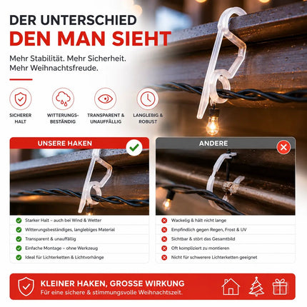 50x Clips Lichtvorhang & Lichterkette Haken Haken Halterung & Befestigung