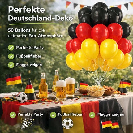 50x Deutschland Luftballons Ø 35 cm – Schwarz Rot Gold Deko zur WM 2026 & Weltmeisterschaft