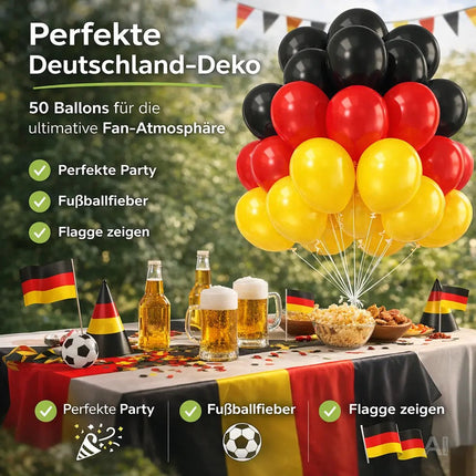 50x Deutschland Luftballons Ø 35 cm – Schwarz Rot Gold Deko zur WM 2026 & Weltmeisterschaft – Detailansicht 2