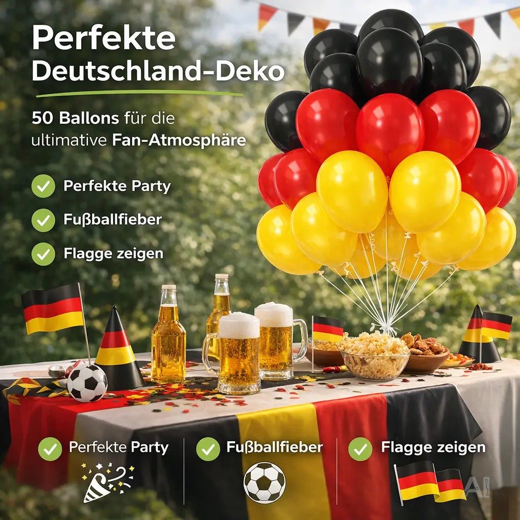 50x Deutschland Luftballons Ø 35 cm – Schwarz Rot Gold Deko zur WM 2026 & Weltmeisterschaft – Detailansicht 2