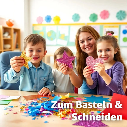 50x Glitzerpapier in A4: Buntes Glitter Papier mit 250 g/m² - Ideal für Bastelarbeiten und kreatives Gestalten - Fotokarton und Druckerpapier für Bastelpapier
