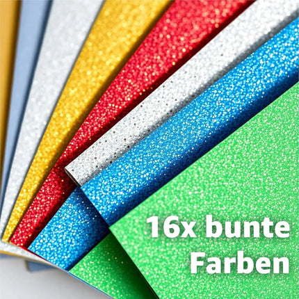 50x Glitzerpapier in A4: Buntes Glitter Papier mit 250 g/m² - Ideal für Bastelarbeiten und kreatives Gestalten - Fotokarton und Druckerpapier für Bastelpapier