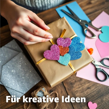 50x Glitzerpapier in A4: Buntes Glitter Papier mit 250 g/m² - Ideal für Bastelarbeiten und kreatives Gestalten - Fotokarton und Druckerpapier für Bastelpapier