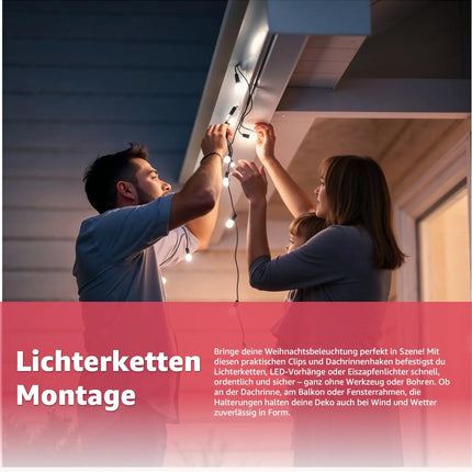 50x Haken Lichterketten Halterung & Lichtvorhang Clips & Befestigung - Dachrinnenhaken an Weihnachten