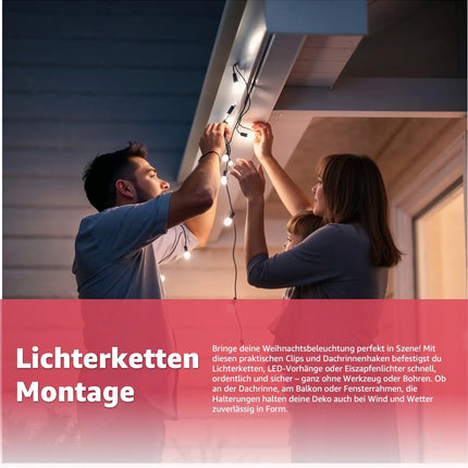 50x Haken Lichterketten Halterung & Lichtvorhang Clips & Befestigung - Dachrinnenhaken an – Detailansicht 2