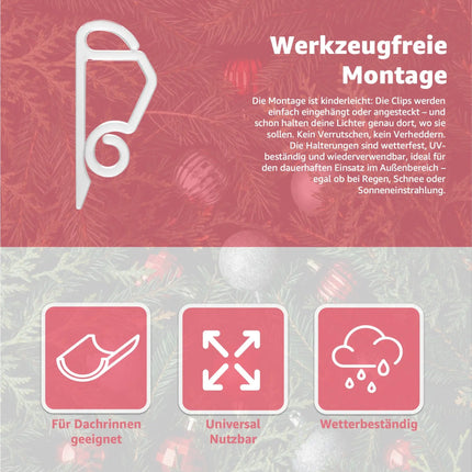 50x Haken Lichterketten Halterung & Lichtvorhang Clips & Befestigung - Dachrinnenhaken an Weihnachten