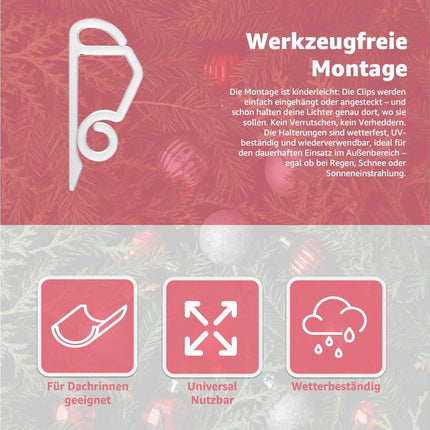 50x Haken Lichterketten Halterung & Lichtvorhang Clips & Befestigung - Dachrinnenhaken an – Detailansicht 3