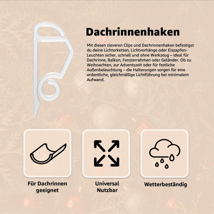 50x Halter für Lichterketten & Clips für Lichtvorhang Halterung & Befestigung - Haken & Dachrinnenhaken an Weihnachten
