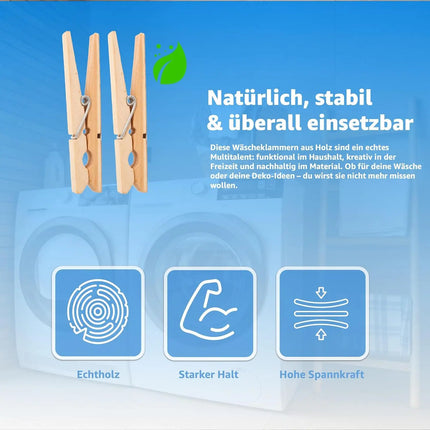 50x Klammern 7 cm Wäscheklammern - groß - Holzklammern aus Echt Holz - Holzwäscheklammern & Basteln & Bastelklammern - Wäsche aufhängen