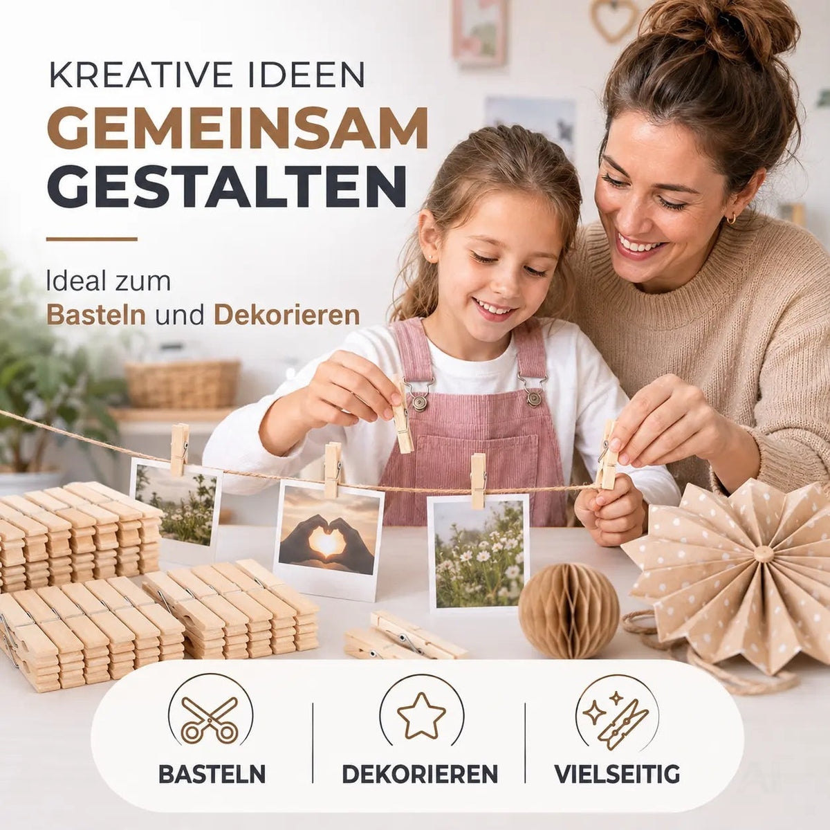 50x Klammern aus echtem Holz - Klammer groß Wäscheklammern Holzklammern – Detailansicht 6
