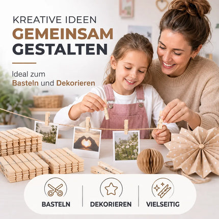 50x Klammern aus echtem Holz - Klammer groß Wäscheklammern Holzklammern -