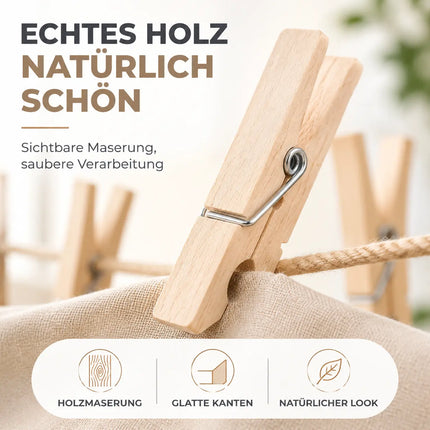 50x Klammern aus echtem Holz - Klammer groß Wäscheklammern Holzklammern -