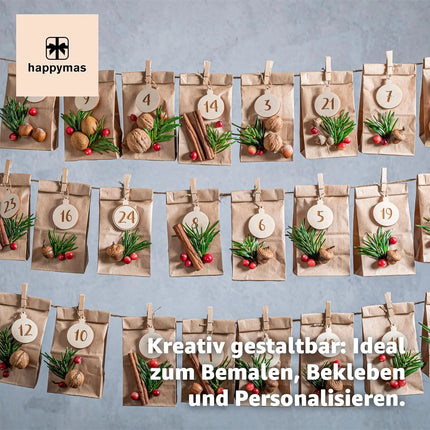 50x Kraftpapiertüten - EXTRA STARK - nachhaltige braune Beutel 26 x 17 cm - Kraftpapierbeutel als DIY Adventskalender - Ostern & Weihnachten & Advent - zum befüllen