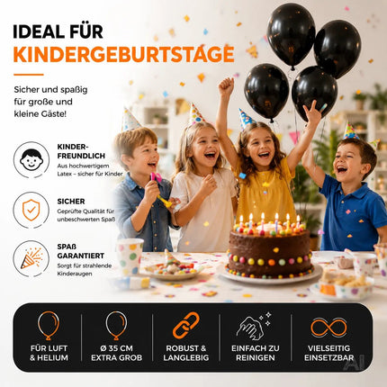 50x Luftballons Schwarz Ø 35 cm - Helium geeignet – Detailansicht 4