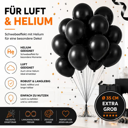 50x Luftballons Schwarz Ø 35 cm - Helium geeignet – Detailansicht 5
