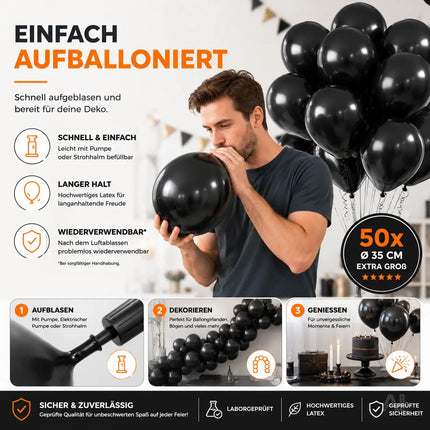 50x Luftballons Schwarz Ø 35 cm - Helium geeignet – Detailansicht 6