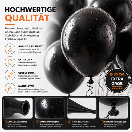 50x Luftballons Schwarz Ø 35 cm - Helium geeignet – Detailansicht 7