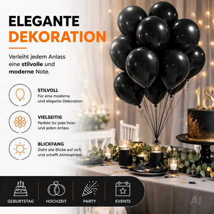 50x Luftballons Schwarz Ø 35 cm - Helium geeignet – Detailansicht 8