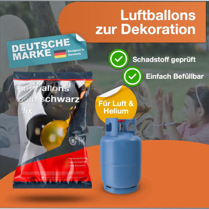 50x Luftballons Silvester Mix gold & schwarz - 100 % Bio - für Deko & Party