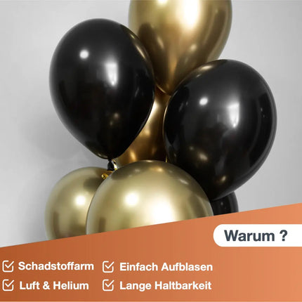 50x Luftballons Silvester Mix gold & schwarz - 100 % Bio - für Deko & Party