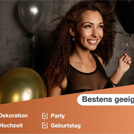 50x Luftballons Silvester Mix gold & schwarz - 100 % Bio - für Deko & Party