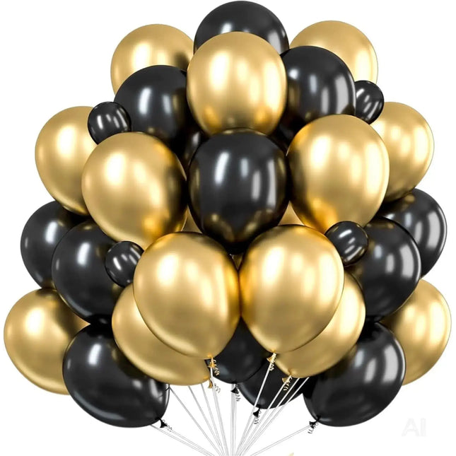 50x Luftballons Silvester Mix gold & schwarz - 100 % Bio - für Deko & Party