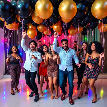 50x Luftballons Silvester Mix gold & schwarz - 100 % Bio - für Deko & Party – Detailansicht 6