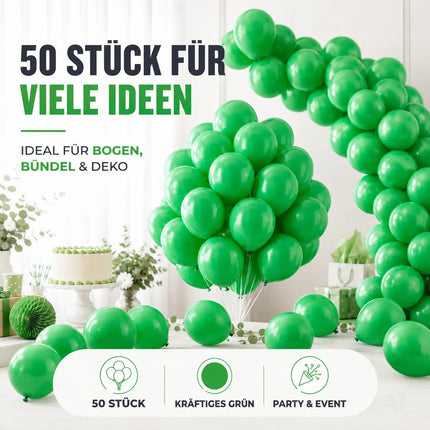 50x Luftballons grün Ø 35 cm - Helium geeignet - Kein Plastik -100% Bio & recyclebar - Deko Dekoration zur Befüllung mit Ballongas (grün)