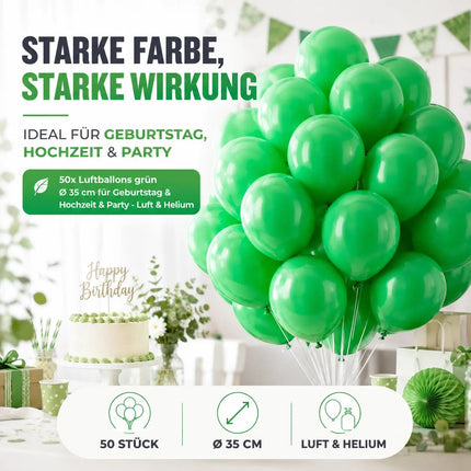 50x Luftballons grün Ø 35 cm - Helium geeignet - Kein Plastik -100% Bio & recyclebar - Deko Dekoration zur Befüllung mit Ballongas (grün)