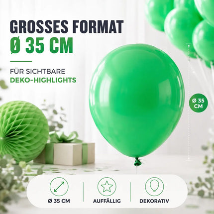 50x Luftballons grün Ø 35 cm - Helium geeignet - Kein Plastik -100% Bio & recyclebar - Deko Dekoration zur Befüllung mit Ballongas (grün)