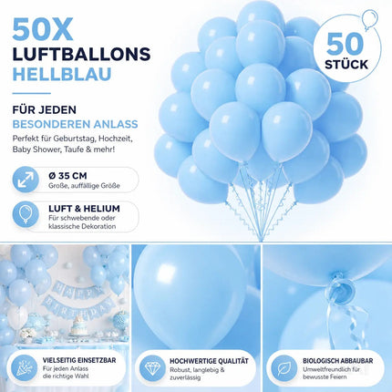 50x Luftballons hellblau Ø 35 cm für Geburtstag & Hochzeit & Party - Luft & Helium