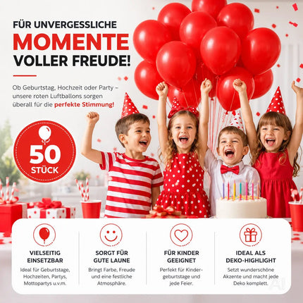 50x Luftballons rot Ø 35 cm - Helium geeignet - Kein Plastik