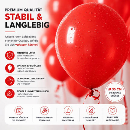 50x Luftballons rot Ø 35 cm - Helium geeignet - Kein Plastik