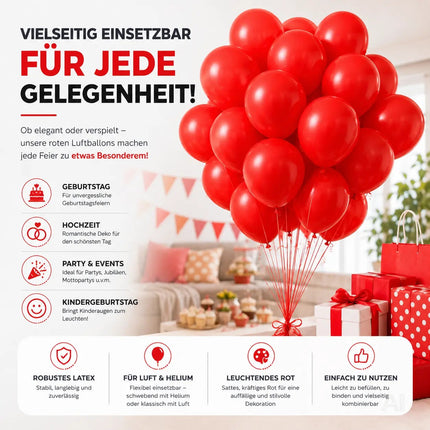 50x Luftballons rot Ø 35 cm - Helium geeignet - Kein Plastik