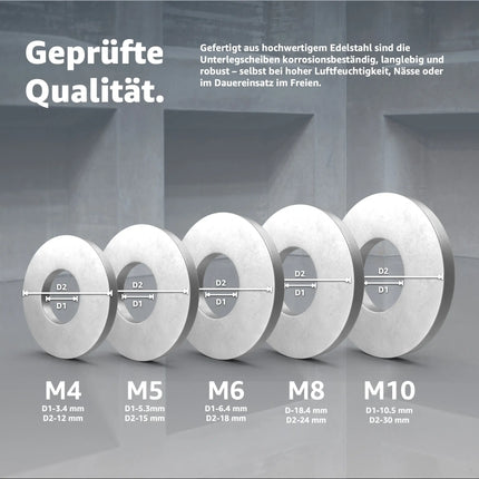 50x M6 Unterlegscheiben - Edelstahl & Rostfrei - Flache Sicherungsscheiben & Karosseriescheiben