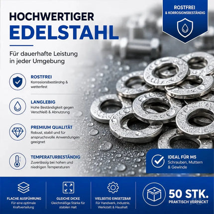 50x M6 Unterlegscheiben - Edelstahl & Rostfrei - Flache Sicherungsscheiben & Karosseriescheiben