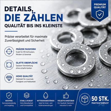 50x M6 Unterlegscheiben - Edelstahl & Rostfrei - Flache Sicherungsscheiben & Karosseriescheiben